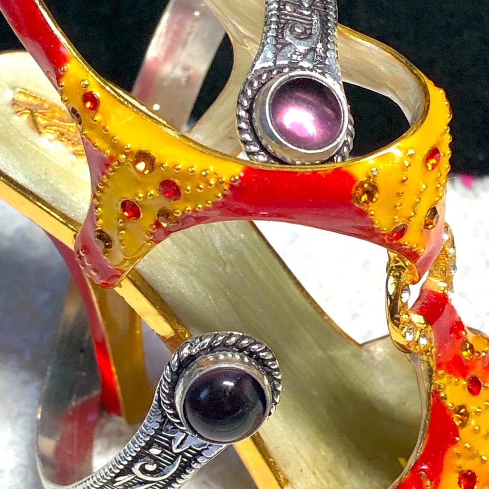 Genuine amethyst Adjustable bangle ethnic look stamped 925-Feb birthday